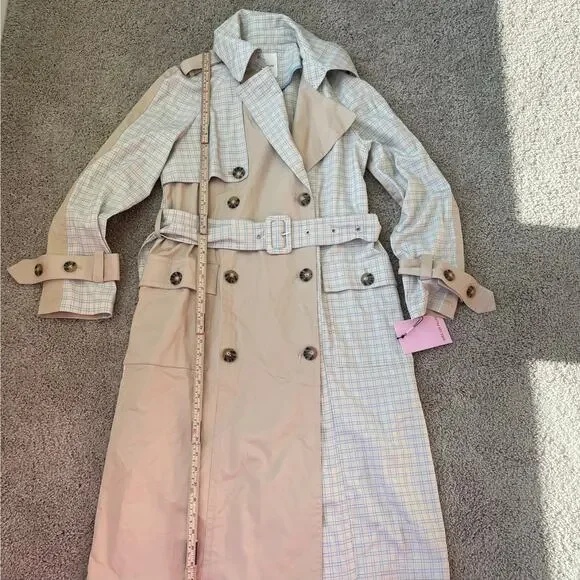 NWT Avec Les Filles Combo Plaid Double-Breasted Trench Coat Sz Medium - Picture 7 of 16